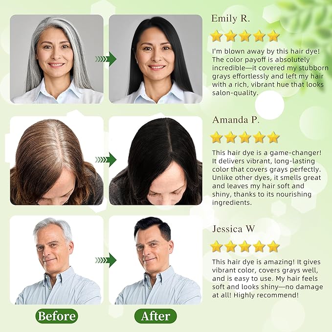Black Hair Dye Shampoo 3 in 1 for Gray Hair Coverage Argan nut Natural Shampoo Black Hair Dye for Women & Men/Ammonia-Free 500ml-Velvo Beauty