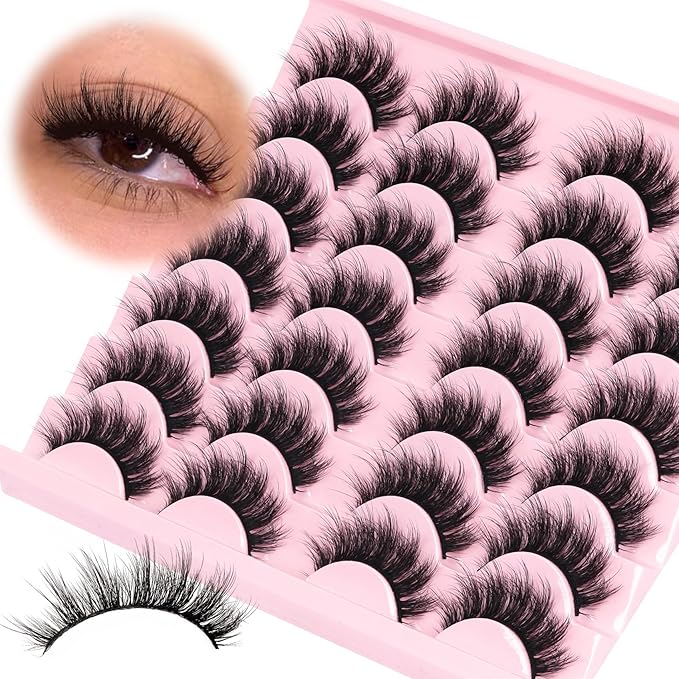 Losha Lashes Fluffy False Eyelashes 5D Volume Eye Lashes 14 Pairs Vegan Fake Eyelashes Soft Faux Mink Lashes Pack (Thrives Only)-Velvo Beauty