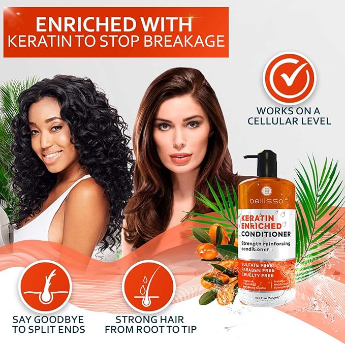 Keratin Conditioner – Sulfate and Paraben Free Deep Treatment for Dry, Damaged Hair - Salon Formula - For Curly, Color Treated, Straight and Frizzy Hair – for Women and Men to Repair Split Ends-Velvo Beauty