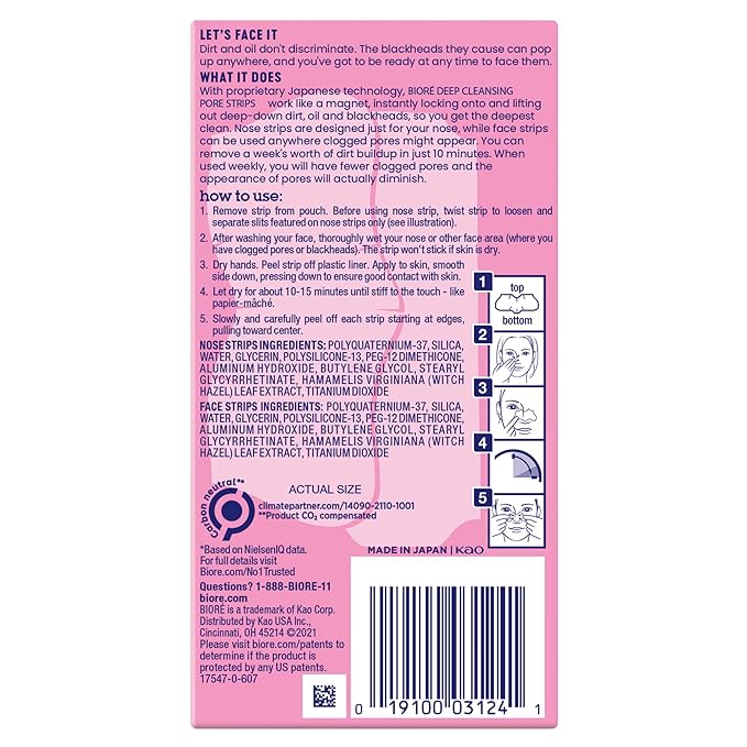 Bioré Nose+Face Blackhead Remover Strips, Deep Cleansing Strips for Nose, Chin, or Forehead, Instant Blackhead Removal and Pore Unclogging, Oil-free, Non-Comedogenic Use, 14 Count-Velvo Beauty