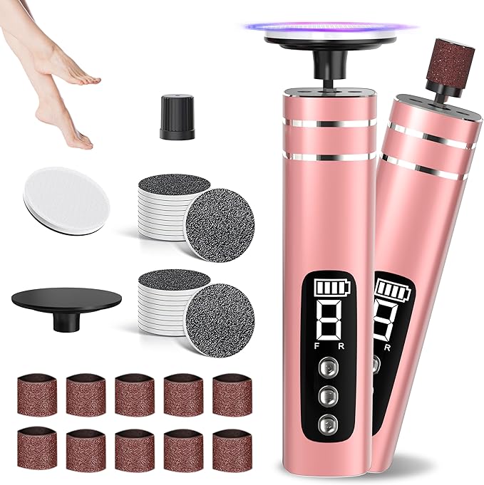 2 in 1 Electric Foot Callus Remover,9 Adjustable Speeds Rechargeable Electric Dead Skin Sander Pedicure Tools with Sandpaper Disk and Nail Drill Bits,Grinding Heads for Women&Men-Velvo Beauty