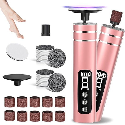 2 in 1 Electric Foot Callus Remover,9 Adjustable Speeds Rechargeable Electric Dead Skin Sander Pedicure Tools with Sandpaper Disk and Nail Drill Bits,Grinding Heads for Women&Men-Velvo Beauty