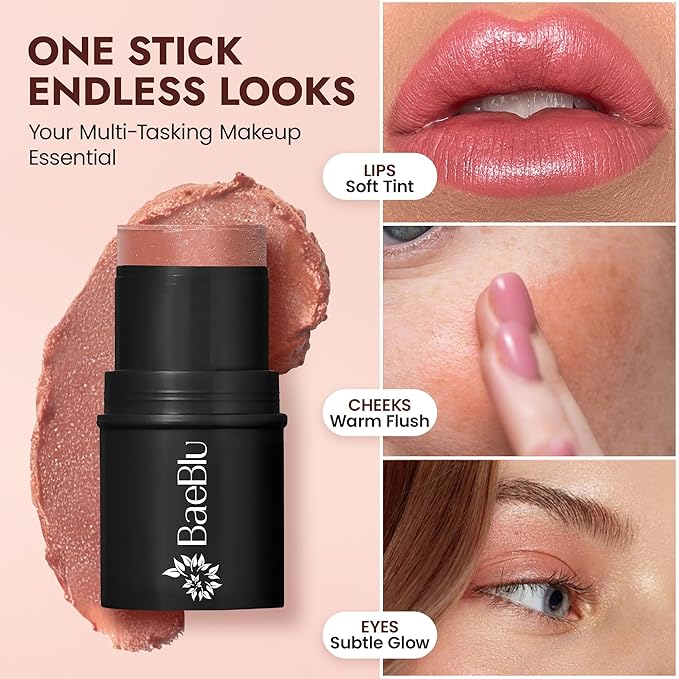 Organic Blush Tube, Sangria - 100% Natural Vegan Cream Blush Sticks, Multi-Use Bronzer, & Highlighter for Lips, Cheeks & Eyes, Buildable Shimmer, Gluten-Free, Paraben-Free, Made in USA-Velvo Beauty