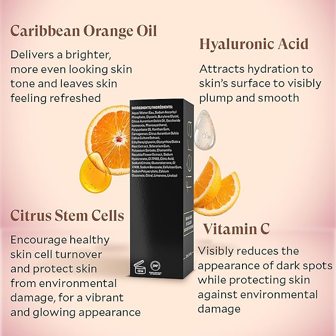 Fièra Vitamin C Serum with Hyaluronic Acid & Citrus Stem Cells - Anti-Aging Brightening, Firming, Hydrating Serum for Mature Skin, Reduces Dark Spots, Fine Lines & Boosts Radiance - 1 FL. OZ. / 30 ML-Velvo Beauty