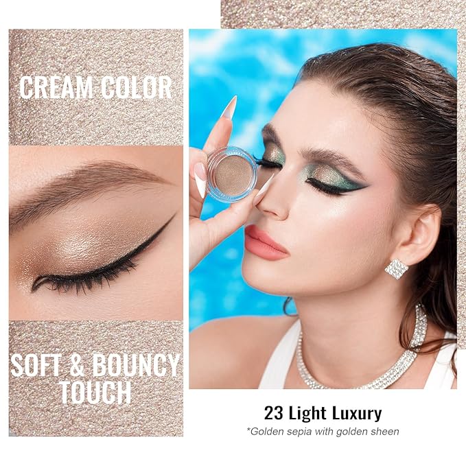 Oulac Shimmer Cream Eyeshadow also for Highlighter Blendable Eye Shadow Waterproof&Long Lasting with Moisturizing Formula Soft Shimmer Eye Make-up,Vegan & Cruelty-Free,6g 23-Velvo Beauty
