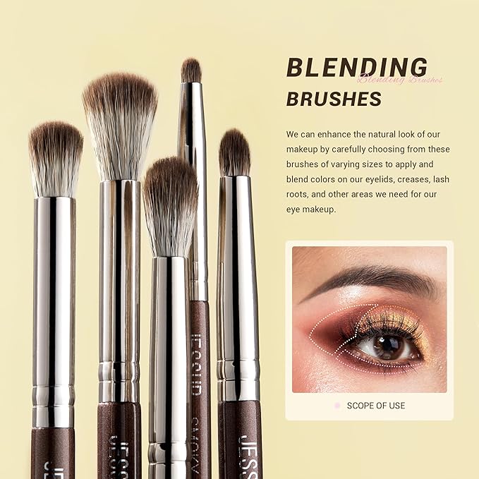 Jessup Eye Makeup Brushes Set Professional 15pcs Brown Eyeshadow Brush Eyebrow Concealer Eyeliner Blending Brush for Makeup Premium Synthetic Eye Brush Set, T499-Velvo Beauty
