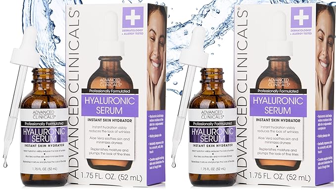 Advanced Clinicals Hyaluronic Acid Serum For Face | Moisturizing Facial Skin Care Products | Hydrating Serum For Face Helps Improve Look Of Wrinkles, Fine Lines, & Uneven Dry Skin Texture, 2-Pack-Velvo Beauty
