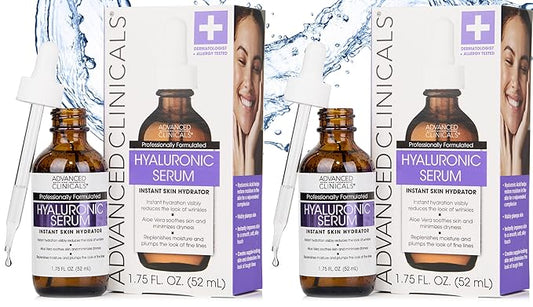 Advanced Clinicals Hyaluronic Acid Serum For Face | Moisturizing Facial Skin Care Products | Hydrating Serum For Face Helps Improve Look Of Wrinkles, Fine Lines, & Uneven Dry Skin Texture, 2-Pack-Velvo Beauty