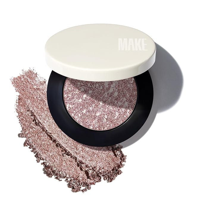 MAKE Beauty Multi-Chromatic Eye Shadow. Metal Reflecting Luminous Foil Finish Creamy, Buildable, Dimensional Long-wear, Crease-proof Powder Eyeshadow, Multichrome Shade - Gleam, Rose Gold-Velvo Beauty
