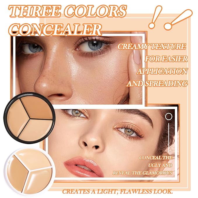 3 Colors Correcting Concealer Makeup Cream Contour Palette,Cream Makeup Palette,Contouring Foundation Highlighting Concealer Palette with Bursh,Professional Concealer Foundation Palette for Women-Velvo Beauty