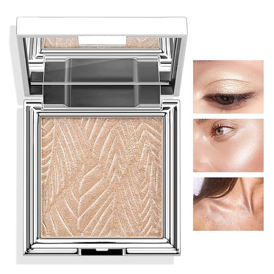Boobeen Highlighter Makeup Highlighter Powder Palette, Shimmer Illuminator Highlight Contouring Palette Come with Mirror, Long Lasting Glow Defining the Face and Body-Velvo Beauty