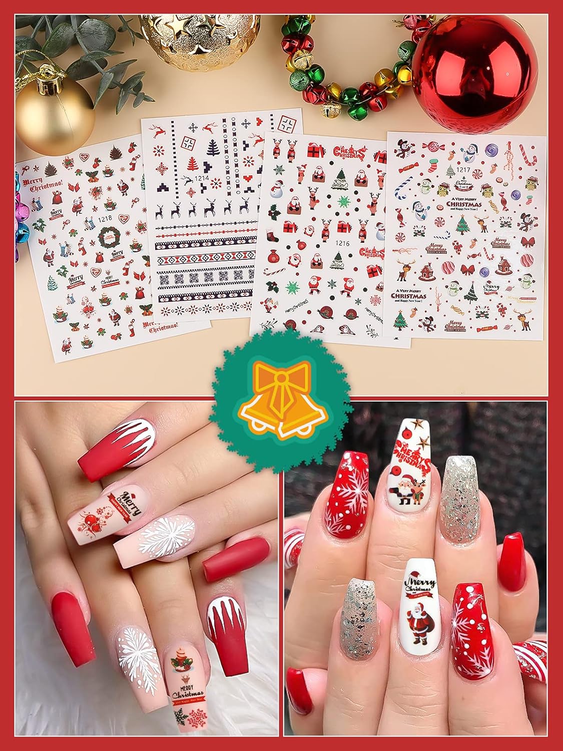 1000+ Patterns Christmas Nail Art Stickers Snowflake 3D Self-Adhesive Nail Decals, Kalolary Snowflake Santa Claus Snowman Christmas Stick Elk for Christams Nail Decorations for Women Kids-Velvo Beauty