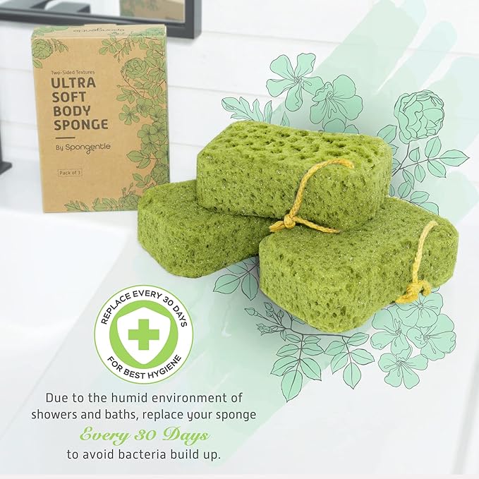 Spongentle Deep Cleansing Dual Texture Body Loofah Sponge, Vacuum Sealed, for Bath and Shower, for Gentle and Deep Exfoliation, Generous and Rich Lather, (Pack of 3)-Velvo Beauty