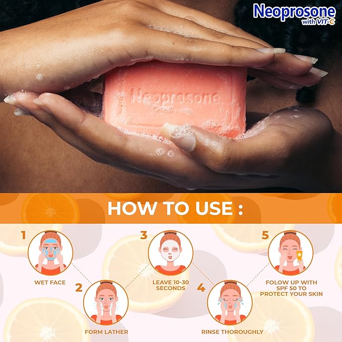 Neoprosone Skin Brightening Soap, 2.82 oz / 80 g, Hyperpigmentation Soap, Cleansing Bar, Fade Dark Spots on Knees, Elbows, Face, Private Areas, with Vitamin C and Castor Oil-Velvo Beauty