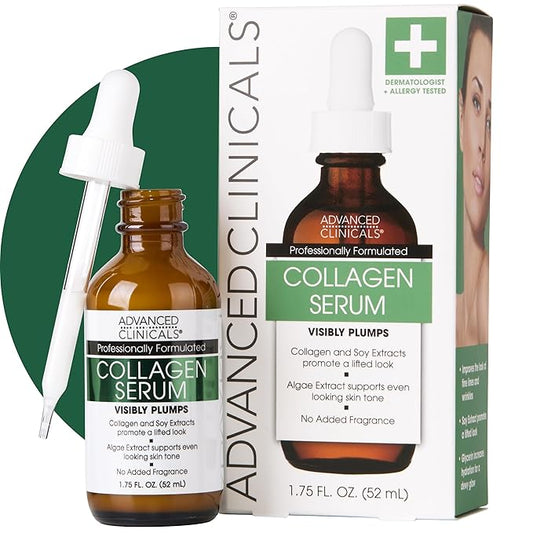 Advanced Clinicals Collagen Serum For Face | Visible Anti Aging Collagen Peptide Serum + Hyaluronic Acid Moisturizer Improves Look Of Wrinkles, Dry Skin, & Fine Lines, No added Fragrance, 1.75 Fl Oz-Velvo Beauty