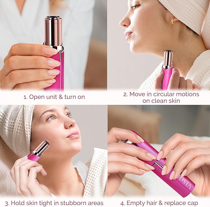 Facial Hair Removal for Women | Electric Razor Device Small Mustache Dermaplaning Remover Tools Tweezers Epilator Trimmer Face Dermaplane Shavers Beauty Gadgets Set Accessories by VISOFO (Rubellite)-Velvo Beauty