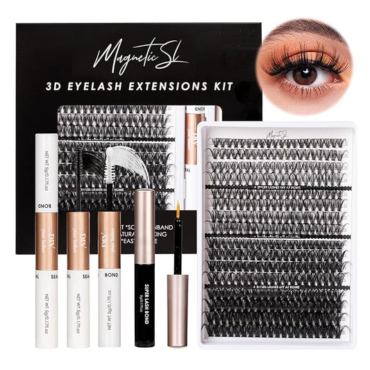 Lash Clusters 320pcs Lash Extension Kit 30D 40D 80D 100D Individual Lashes Kit 12-20mm Eyelash Extension Kit with Lash Bond&Seal,Lash Remover and Lash Tweezers for Easy Use(30/40/80/100D-0.07D Kit))-Velvo Beauty