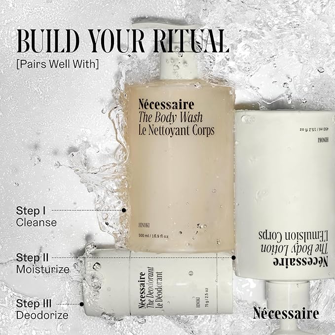 Nécessaire The Body Wash Hinoki - Natural Body Wash for Women & Men, Softening Shower Gel with Gentle Exfoliating Acids AHA/BHA/PHA. Gel Cleanse, 8.4 fl oz.-Velvo Beauty