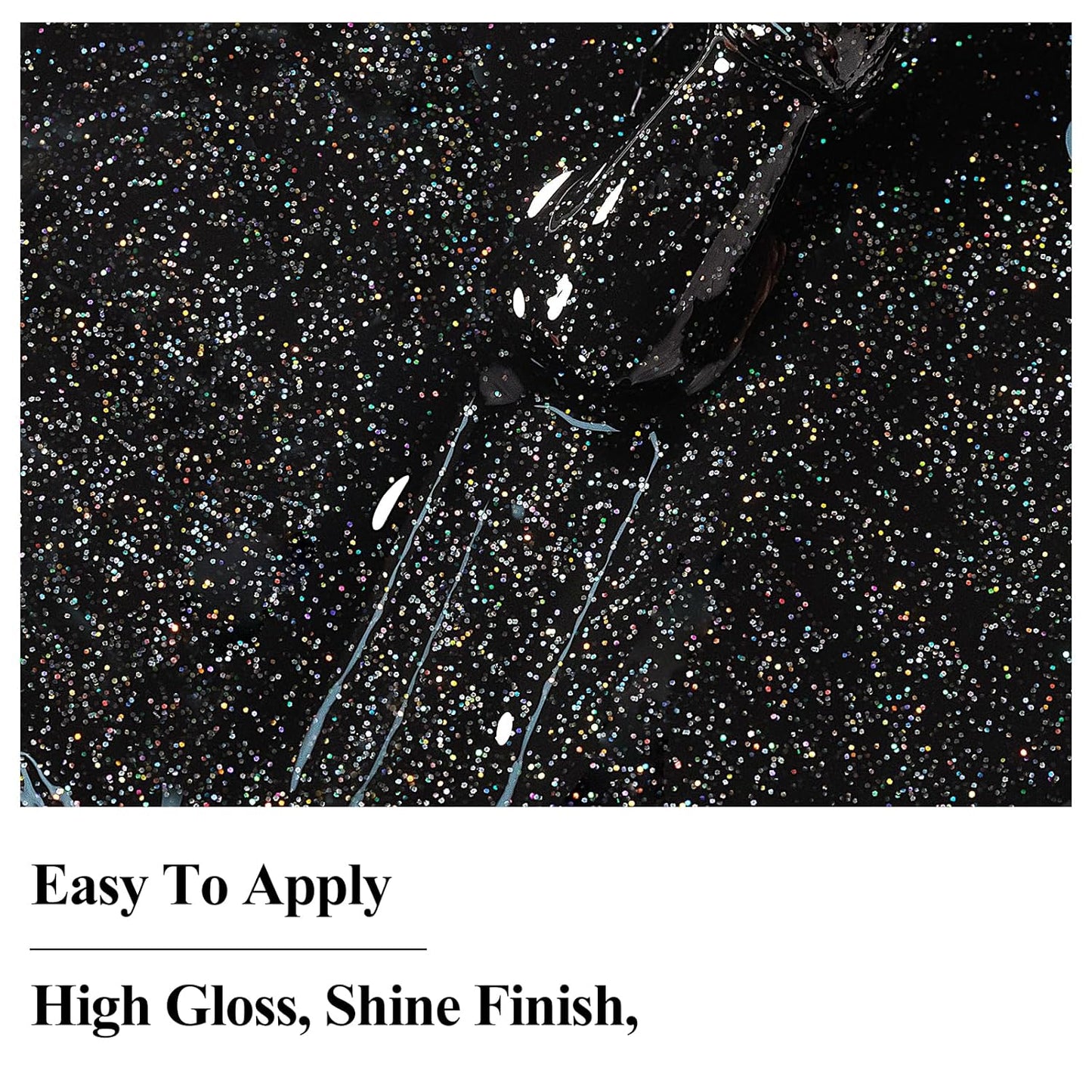 Nail Polish Quick Dry, Black Glitter Nail Lacquer Air Fast Drying, Sparkle Mooncat Nail Pigment Oil-based High Coverage Holographic Fingernail Concealer Polish, 1PC 12ML Long Wear-Velvo Beauty