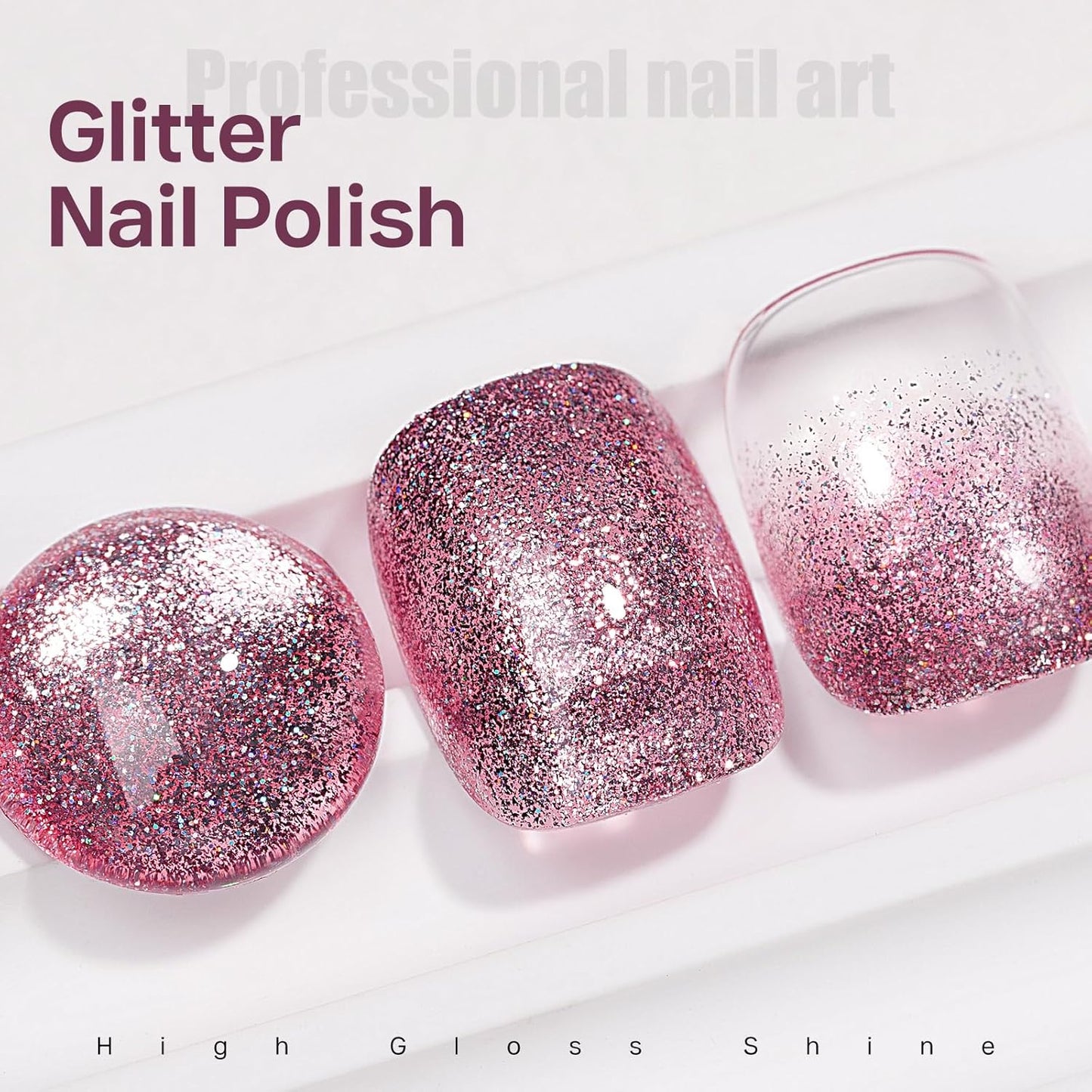 MIZHSE Quick Dry Glitter Pink Nail Polish, Shimmery Nail Polish Air Fast Drying, 15ml High Glossy Sparkly Shiny Nail Lacquer Nail Art Salon Manicure Home-Velvo Beauty