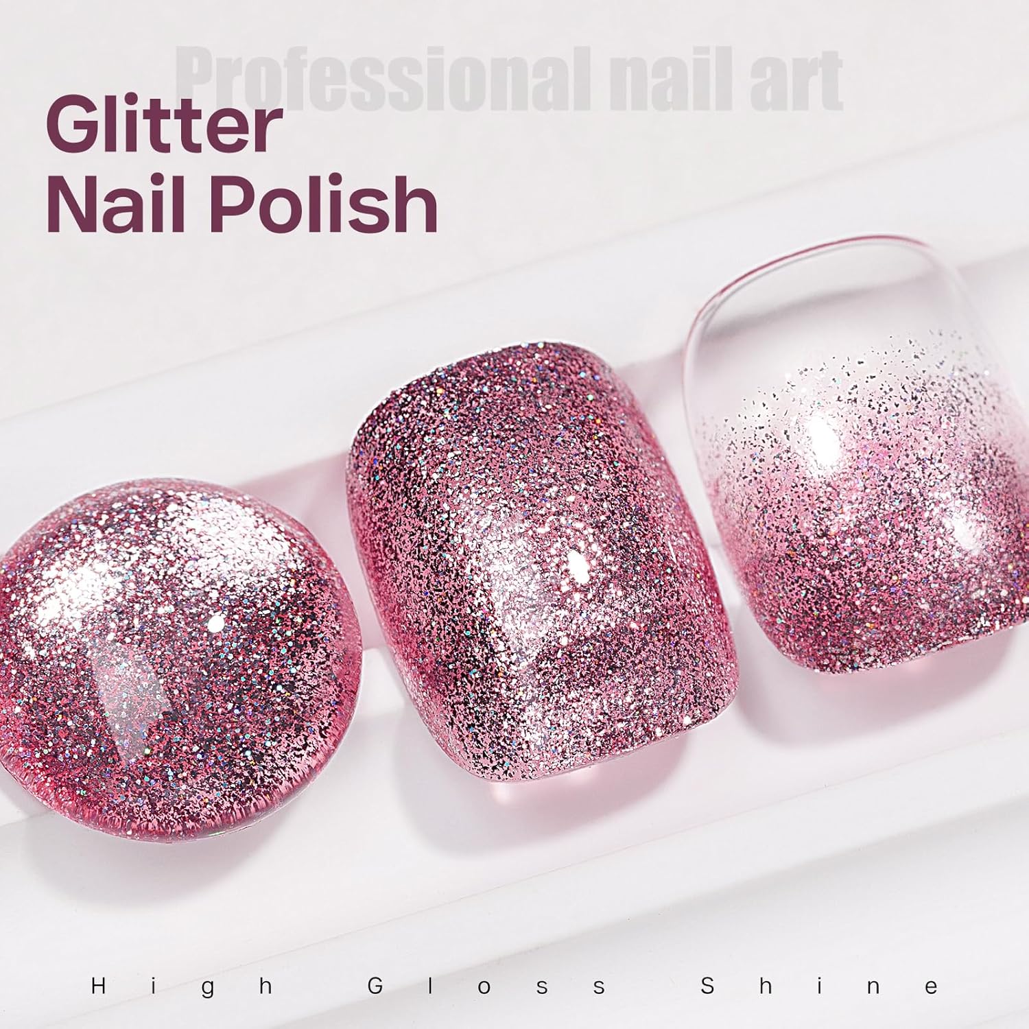 MIZHSE Quick Dry Glitter Pink Nail Polish, Shimmery Nail Polish Air Fast Drying, 15ml High Glossy Sparkly Shiny Nail Lacquer Nail Art Salon Manicure Home-Velvo Beauty