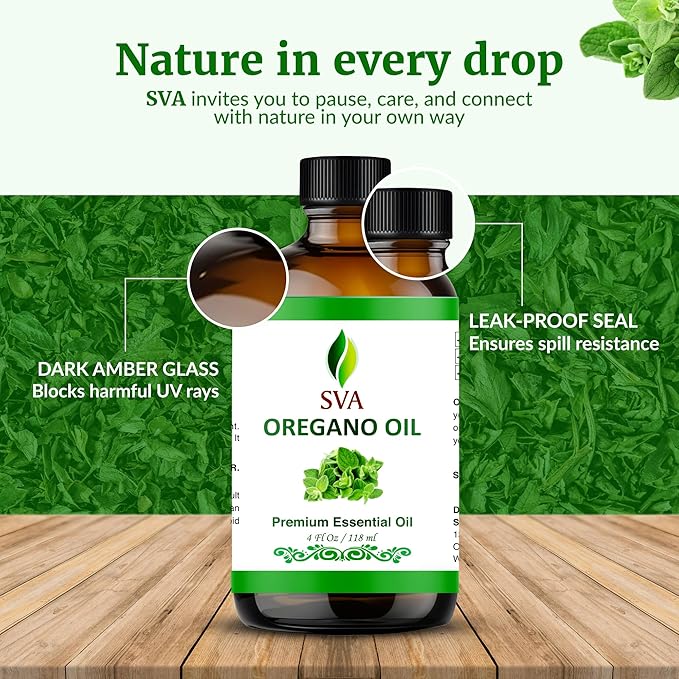 SVA Oregano Essential Oil – 4 Fl Oz – 100% Natural Oregano Oil - for Diffuser, Hair Care, Face, Skin Care, Aromatherapy, Scalp and Body Massage, Soap and Candle Making – with Dropper-Velvo Beauty
