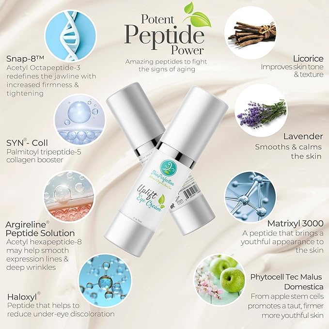 Revitalize Your Eyes: Uplift Anti-Aging Eye Cream for Dark Circles, Wrinkles & Puffiness Peptide Complex Haloxyl Lift Tighten Droopy Lids Argireline Matrixyl Pepha Tight .5 oz-Velvo Beauty