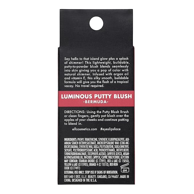 e.l.f. Luminous Putty Blush, Putty-to-Powder, Buildable Blush With A Subtle Shimmer Finish, Highly Pigmented & Creamy, Vegan & Cruelty-Free, Bermuda-Velvo Beauty