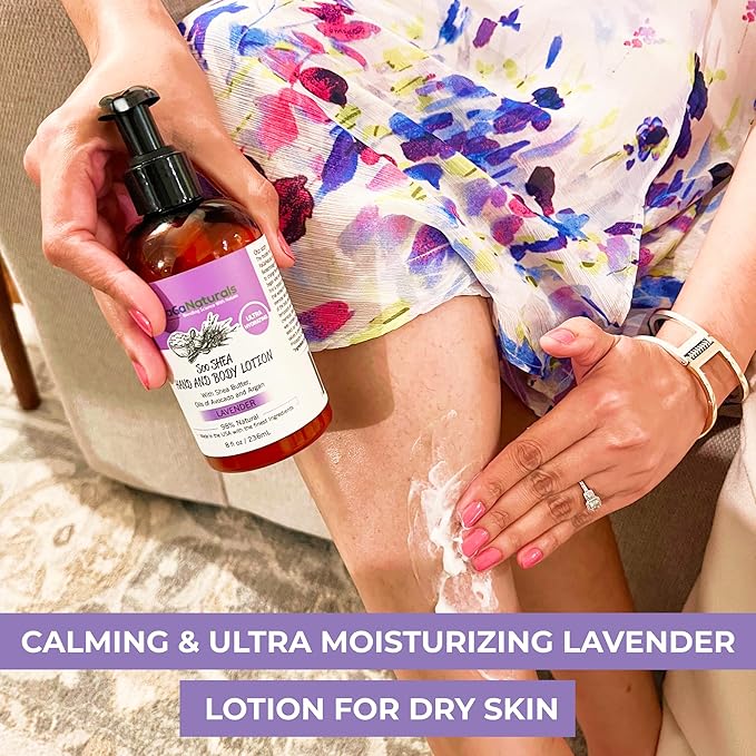 RaGaNaturals Lavender Shea Butter Hand and Body Lotion, 8 Fl Oz - Moisturizing, Plant-Based, Vegan, with Argan, Avocado Oil & Vitamin E-Velvo Beauty