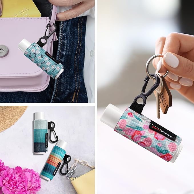 3PCS Lip Balm Holder Sleeves Chapstick Holder Keychain Lip Gloss Holder Keychain Elastic Sleeves (Boho Pattern)-Velvo Beauty