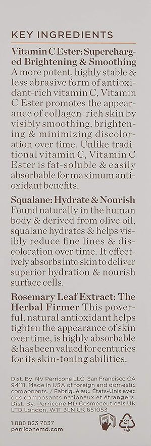 Perricone MD Vitamin C Ester Brightening Serum 1 Fl Oz (Pack of 1)-Velvo Beauty