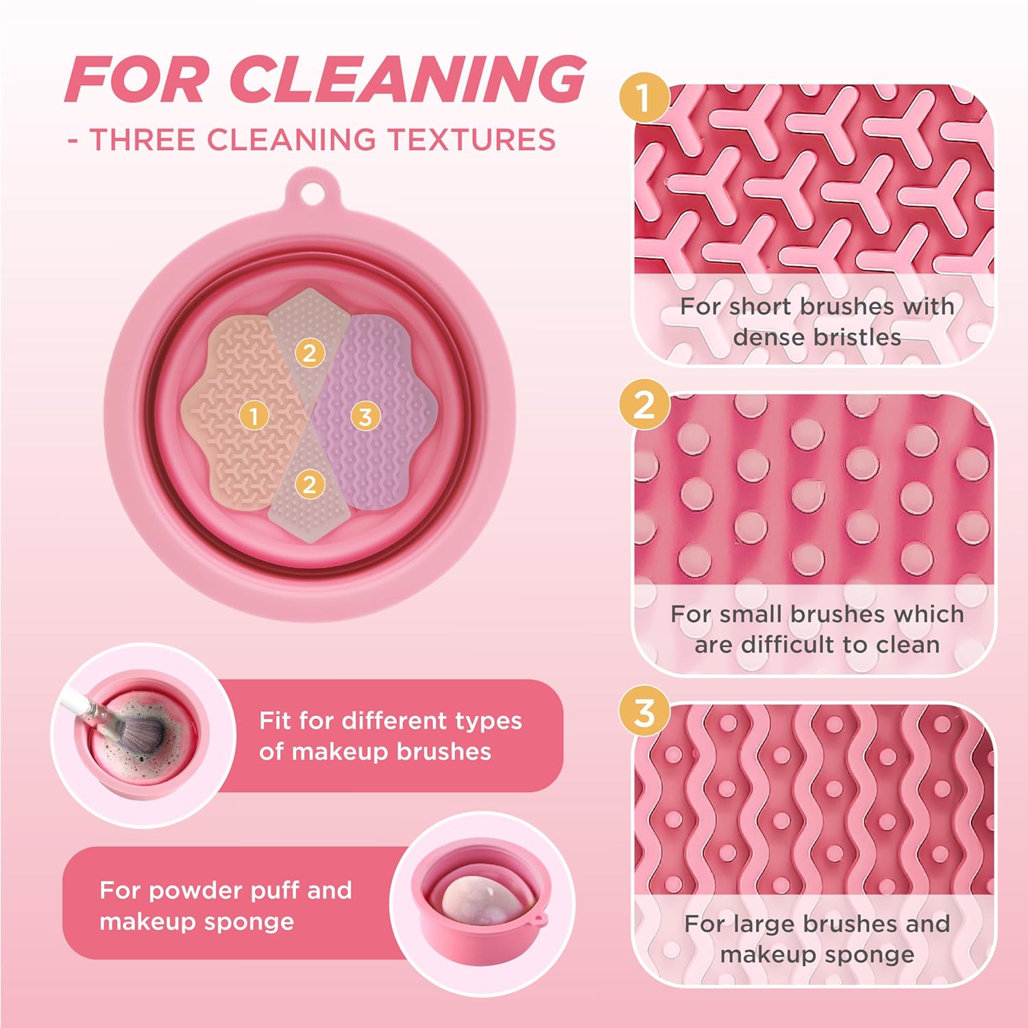 Makeup Brush Cleaner - Foldable Silicone Makeup Brush Cleaner Mat with Brush Storage Holder Makeup Brush Cleaning Bowl Cosmetic Brush Washing Tool for Cleaning Organizer and Drying (Pink)-Velvo Beauty