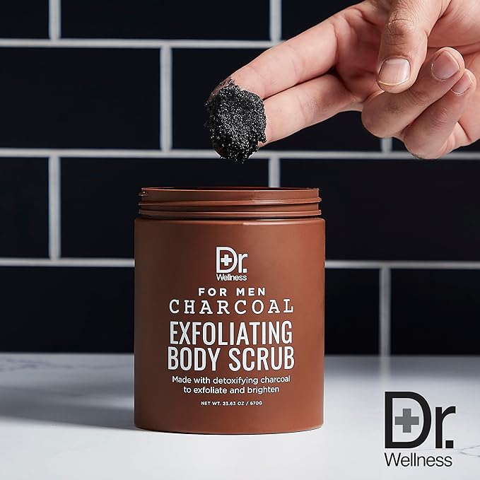 Dr. Wellness Body Scrub for Men- Ultimate Exfoliating Scrub Infused with Charcoal, Men’s Body Wash in Jar with Twist Top, 23 oz, For All Skin Types-Velvo Beauty