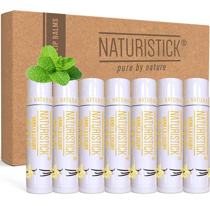 Naturistick Premium Beeswax Lip Balm for Dry, Chapped Lips | 100% Natural Lip Care | Coconut Oil, Shea Butter, Aloe Vera | Moisturizing, Chemical-Free Chapstick | 7 Pack Vanilla Scent | Made in USA-Velvo Beauty