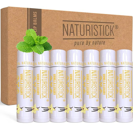 Naturistick Premium Beeswax Lip Balm for Dry, Chapped Lips | 100% Natural Lip Care | Coconut Oil, Shea Butter, Aloe Vera | Moisturizing, Chemical-Free Chapstick | 7 Pack Vanilla Scent | Made in USA-Velvo Beauty