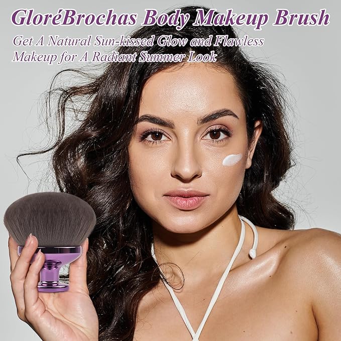 90MM Extra Large Self Tanner Kabuki Makeup Brush – Ultra Soft Dense Vegan Bristles for Body Makeup, Bronzer & Foundation–Applies Tanning Mousse, Lotion & Self Tanner,Wet & Dry (Purple)-Velvo Beauty