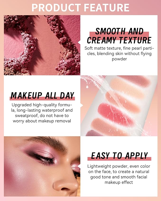 Flower Blush for Cheeks, Matte Shimmer Face Blush Powder, Eyeshadow Contour Multiuse Facial Make up Palette,Long Lasting Waterproof Embossed Blusher,Mother's Day Makeup Gift for Women-03#Rose Red-Velvo Beauty