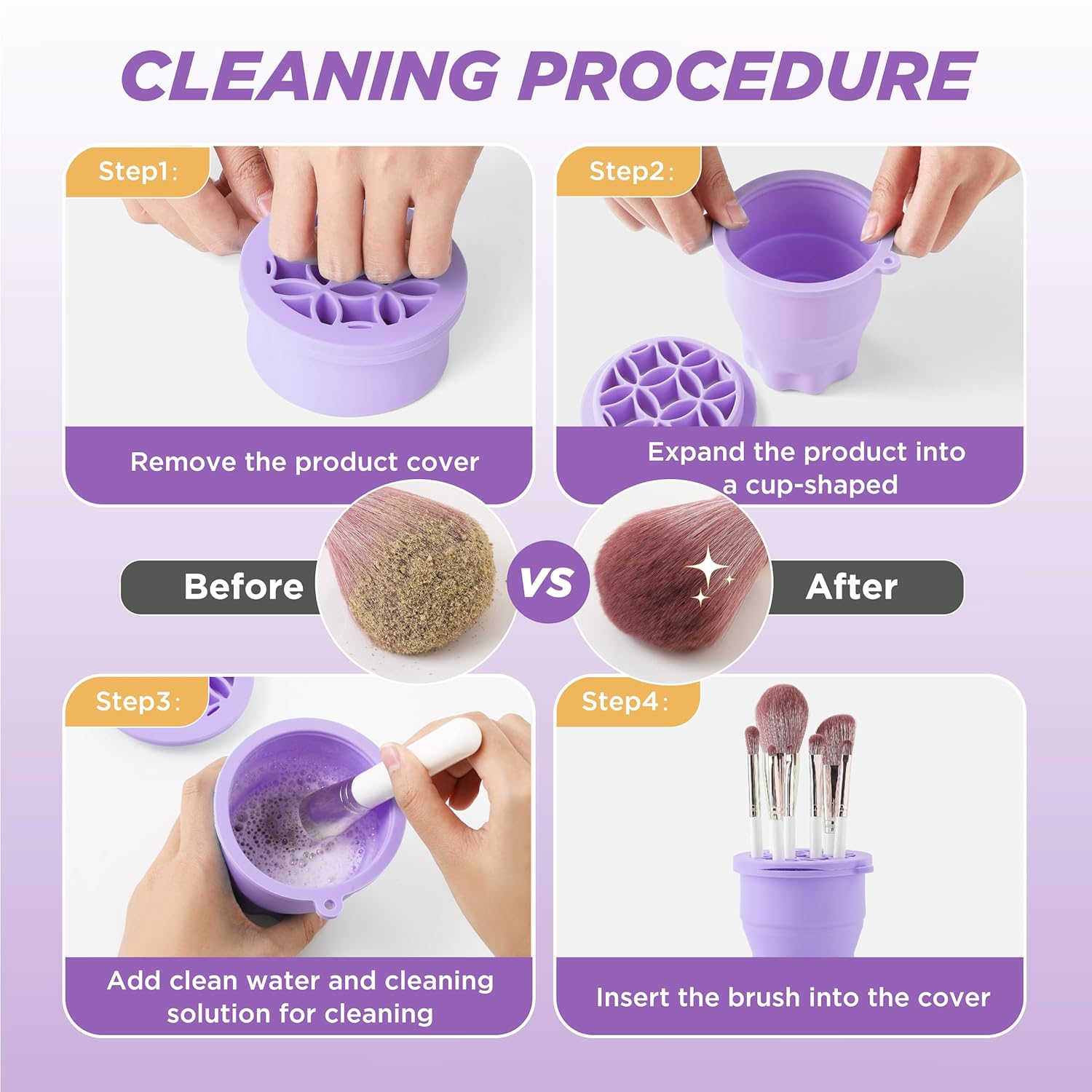Makeup Brush Cleaner - Foldable Silicone Makeup Brush Cleaner Mat with Brush Storage Holder Makeup Brush Cleaning Bowl Cosmetic Brush Washing Tool for Cleaning Organizer and Drying (Purple and Purple)-Velvo Beauty