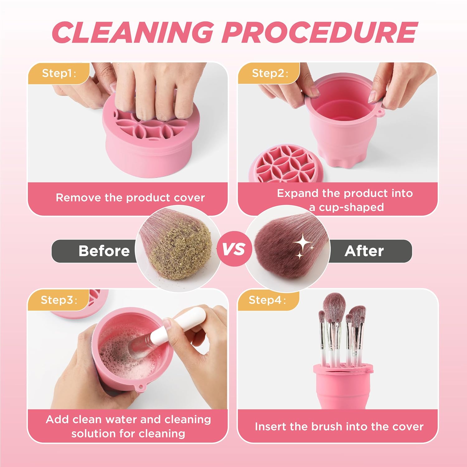 Makeup Brush Cleaner - Foldable Silicone Makeup Brush Cleaner Mat with Brush Storage Holder Makeup Brush Cleaning Bowl Cosmetic Brush Washing Tool for Cleaning Organizer and Drying (Pink)-Velvo Beauty