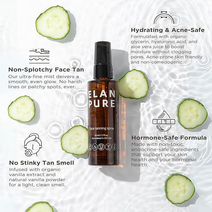 Face Tanning Mist, Organic Ingredients, Sunless Self Tanner, Bronzing, Hydrating, Steak-Free, Long Lasting Glow-Velvo Beauty