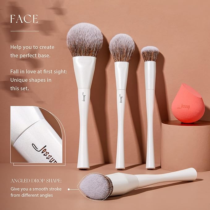 Jessup Makeup Brushes Set 14pcs Highend Makeup Gift Set for Women Include Foundation Concealer Blush Contour Powder Eye Shadow Brush, Makeup Sponge, Makeup Brush Cleaner and Towel, Pearl White T333-Velvo Beauty