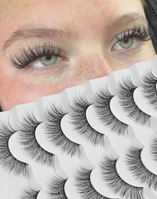Natural Lashes Wispy False Eyelashes Cat Eye 3D False Lashes Fluffy Fake Eyelashes Strip Eye Lashes Pack 7 Pairs-Velvo Beauty