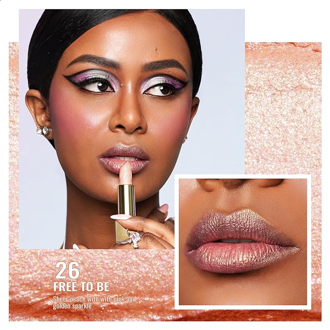 Oulac Glitter Lipstick for Women with Metallic 3D Shine Lightweight Hydrating Formula, High Impact Lip Color, Vegan Beauty, Sheer Coverage Lip Makeup, Christmas Gifts for Women, Free to be(26)-Velvo Beauty