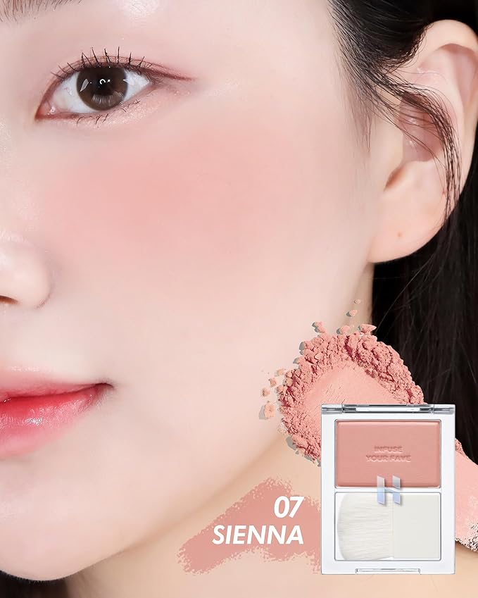 HOLIKA HOLIKA Infusing Blush with Brush - Lightweight, Smooth, Blendable Cheek Blusher, Sebum-Control, Natural Pore Coverage, Built-In Brush, Long-Lasting Pigment for Romantic Mood (07 SIENNA)-Velvo Beauty
