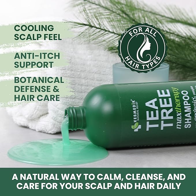 Tea Tree Oil Shampoo MaxTherapy, Itchy Scalp Relief, Refreshes & Cleanses Dandruff & Buildup, Clarifying for Oily Hair, Women & Men, 16 fl oz-Velvo Beauty