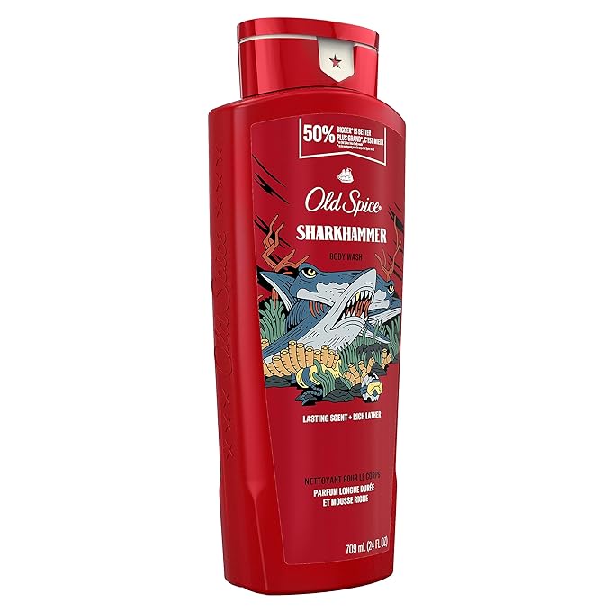 Old Spice Body Wash for Men, Sharkhammer, Long Lasting Lather, 24 fl oz (Pack of 4)-Velvo Beauty