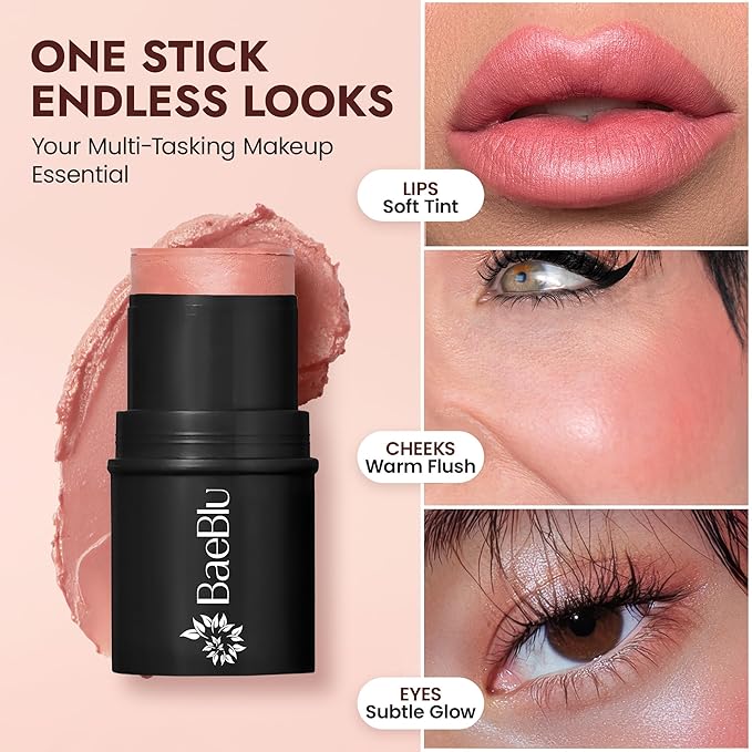 Organic Blush Tube, Rose - 100% Natural Vegan Cream Blush Sticks, Multi-Use Bronzer, & Highlighter for Lips, Cheeks & Eyes, Buildable Shimmer, Gluten-Free, Paraben-Free, Made in USA-Velvo Beauty