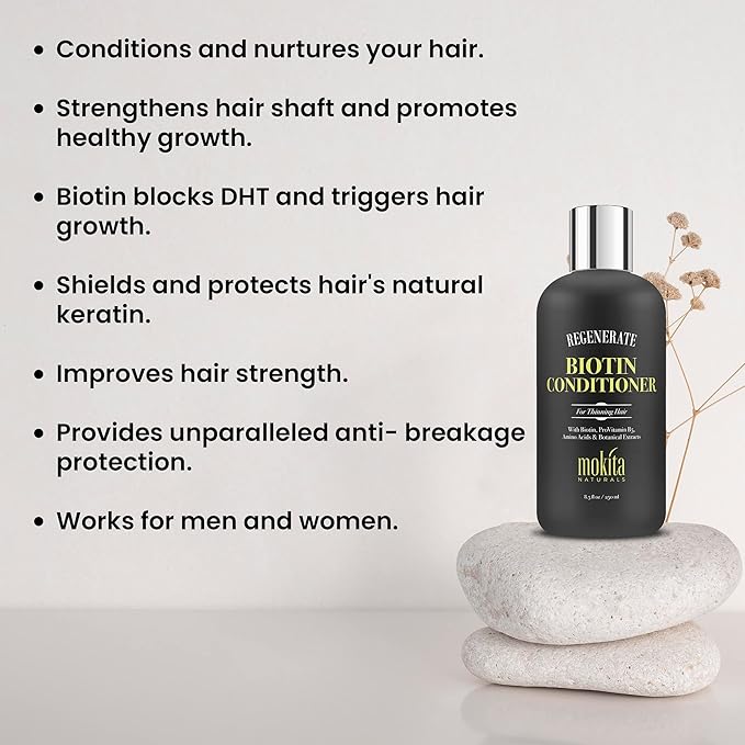 Conditioner with Biotin, ProVitamin B5 and Amino Acids for Repair Treatment and Deep Moisturizing for All Hair Types - Detangle, Protect and Support New Hair Growth - 8.5 Ounces-Velvo Beauty