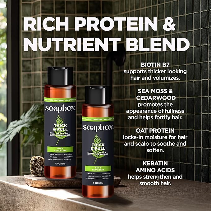 Soapbox Men's Shampoo and Conditioner Variety Duo, One Thick and Full & One Scalp Care, 2 in 1 For Men, Mens Shampoo & Conditioner, 16oz-Velvo Beauty