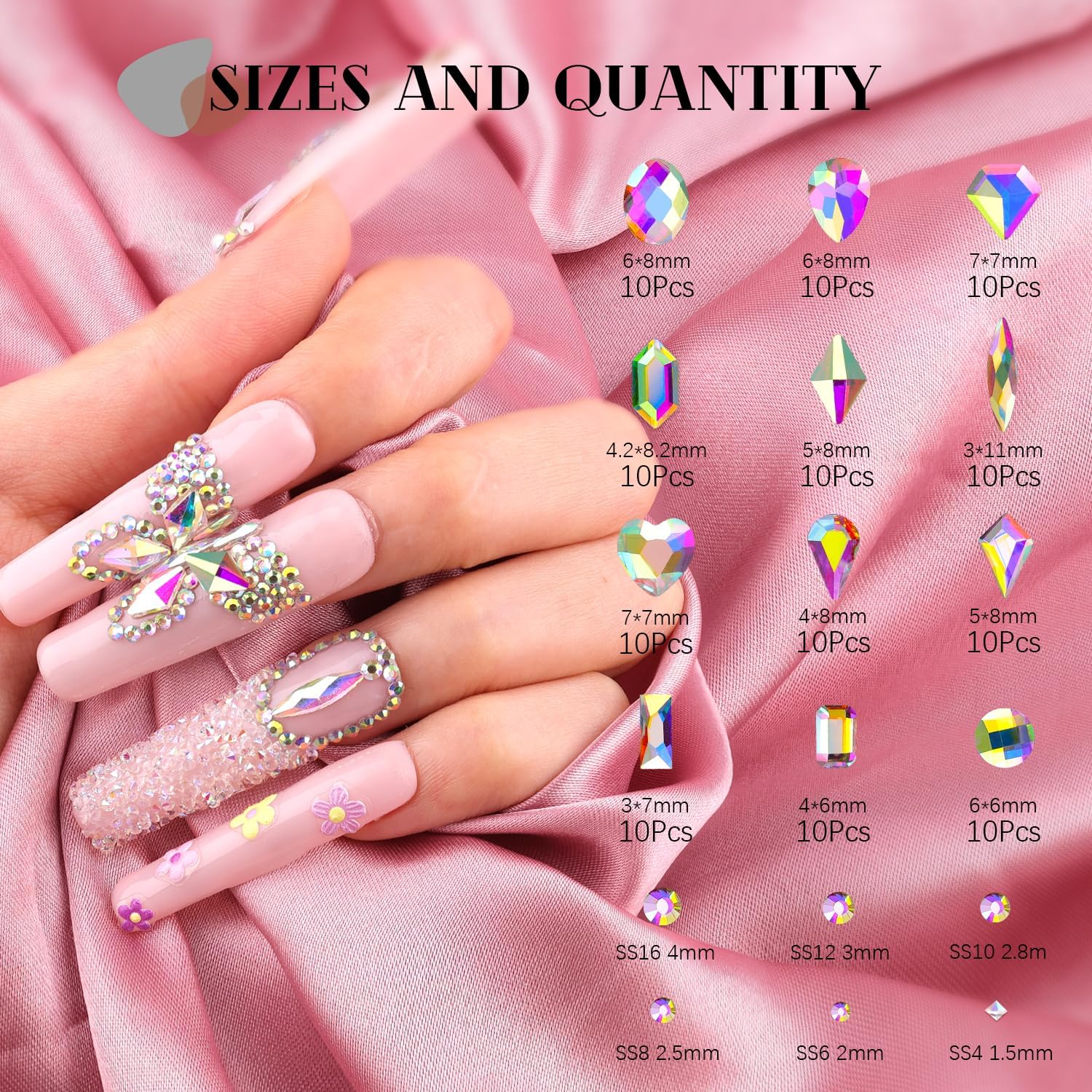 2680Pcs AB Glass Nail Rhinestones 120Pcs Multi Shapes Flatback Nail Gems + 2560Pcs 1.5-4mm Round Crystal, Manicure Nail Charms Diamond Gemstones for Acrylic Nails Decoration-Velvo Beauty